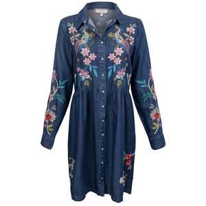 Johnny Was Denim Blue Embroidered Mini Dress